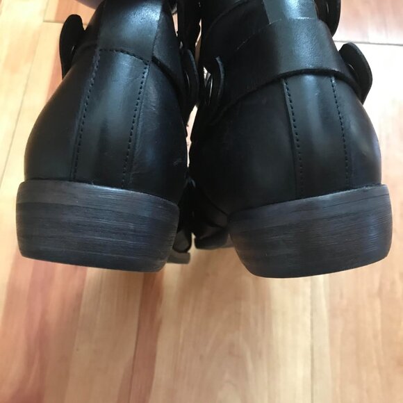 Free People Black Leather Style Nine Ankle Boots Double Buckle Strappy Booties - Picture 9 of 12